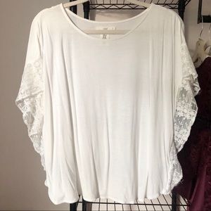 H&M Girls White Blouse with Lace Wing/Cape-like Sleeves